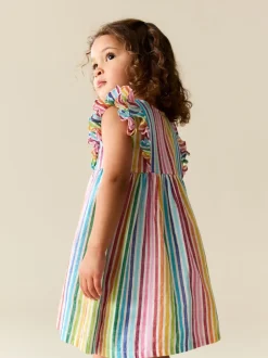 Jurken|Jurken*Next - Double Ruffle Sleeve Dress (3mths-8yrs) Regenboogstrepen