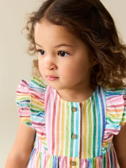 Jurken|Jurken*Next - Double Ruffle Sleeve Dress (3mths-8yrs) Regenboogstrepen