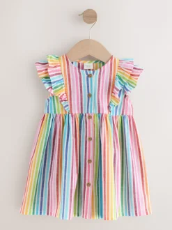 Jurken|Jurken*Next - Double Ruffle Sleeve Dress (3mths-8yrs) Regenboogstrepen
