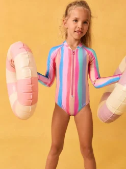 Badkleding|Next Regenboogstrepen - Long Sleeve Sunsafe Swimsuit (3mths-16yrs)