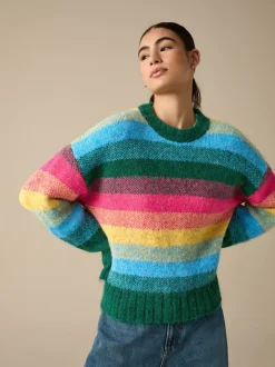 Gebreide Kleding|Next - Trui met ronde hals van wol Regenboogstrepen