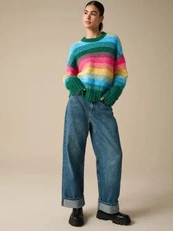 Gebreide Kleding|Next - Trui met ronde hals van wol Regenboogstrepen