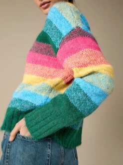 Gebreide Kleding|Next - Trui met ronde hals van wol Regenboogstrepen