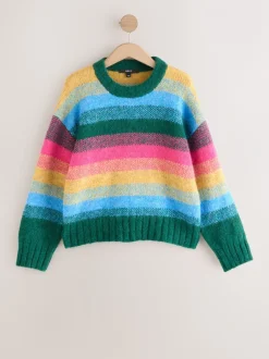 Gebreide Kleding|Next - Trui met ronde hals van wol Regenboogstrepen