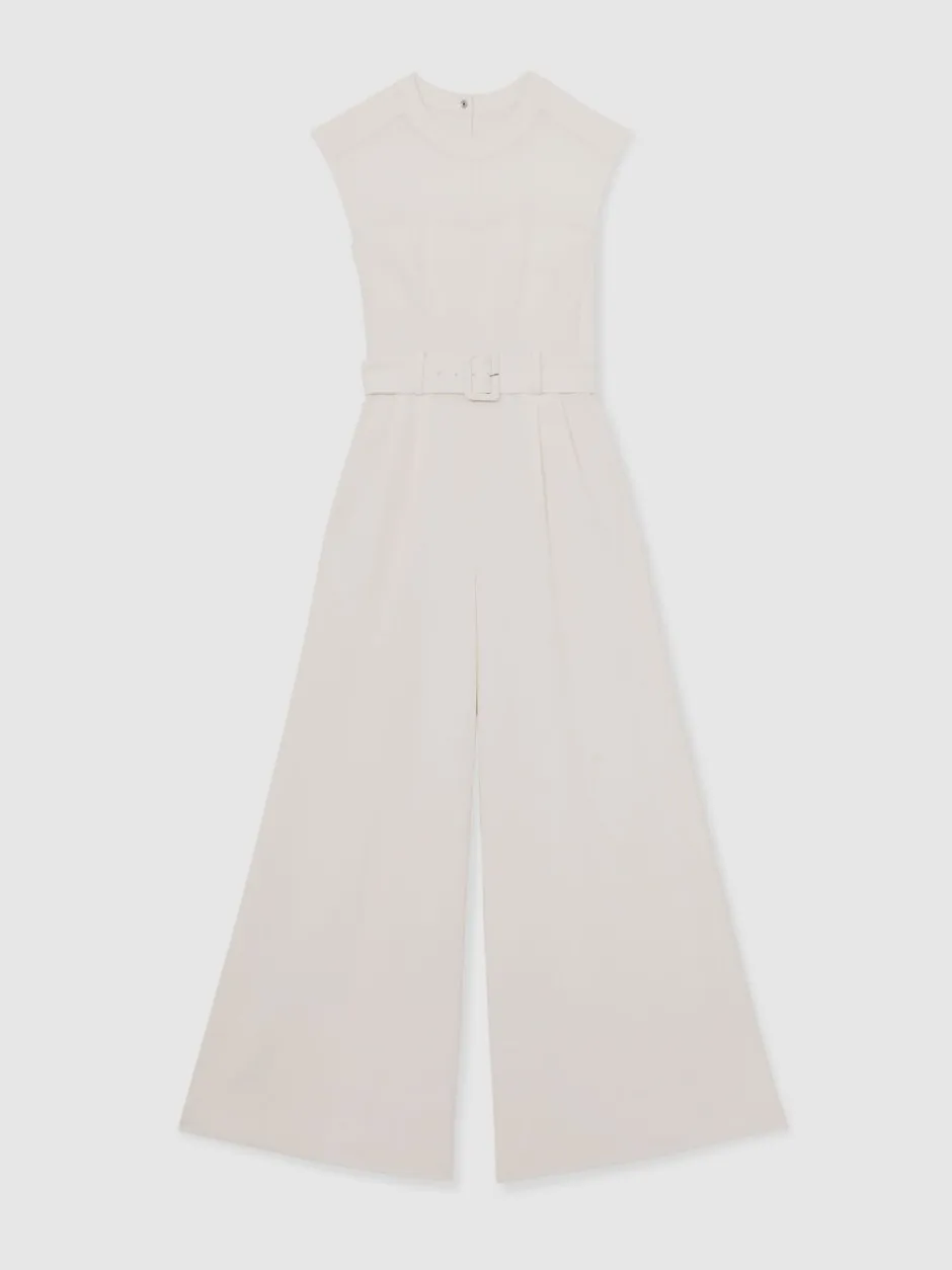 Jumpsuits En Playsuits*Reiss Alba Sheer-Panel Wide-Leg Belted Jumpsuit