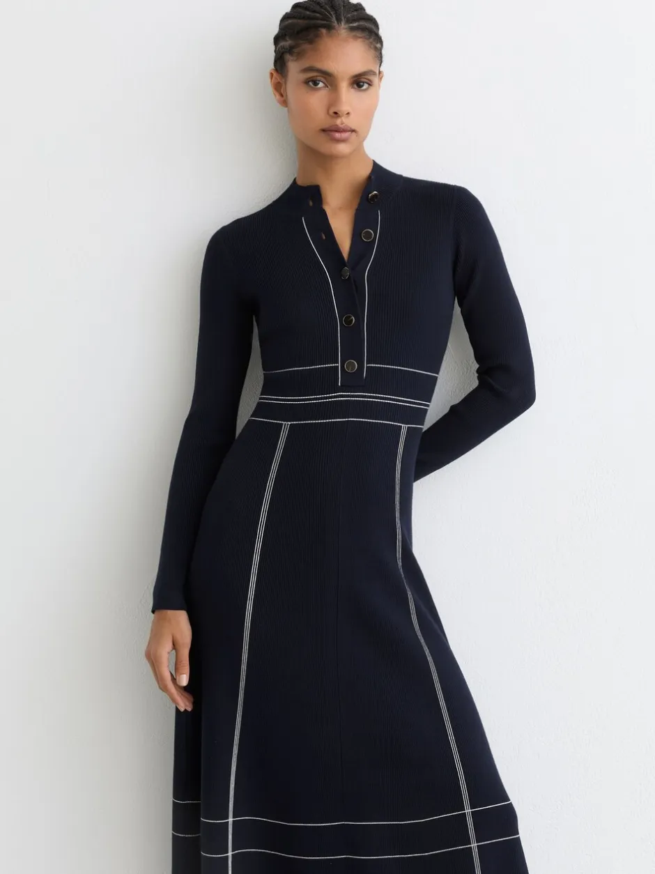 Jurken|Reiss Charlie Contrast-Stitch Knitted Midi Dress