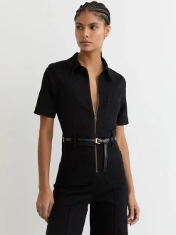 Jumpsuits En Playsuits*Reiss Danie Wide-Leg Zip-Through Denim Jumpsuit