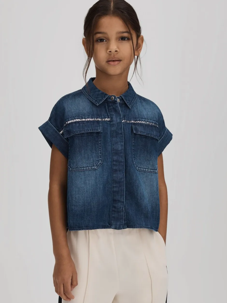 Overhemden En Blouses*Reiss Sandie overhemd van denim met versiering