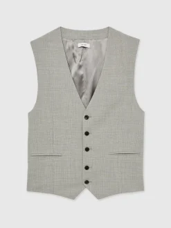 Vesten*Reiss Slice Puppytooth-Check Suit Waistcoat Wool-Blend