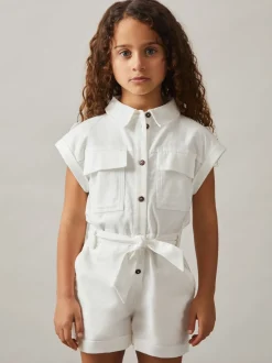 Jumpsuits En Playsuits|Reiss Zoe playsuit van katoen-linnen met riem