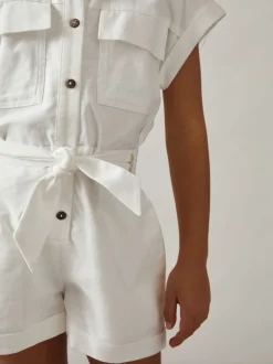 Jumpsuits En Playsuits|Reiss Zoe playsuit van katoen-linnen met riem