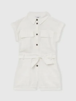 Jumpsuits En Playsuits*Reiss Zoe playsuit van katoen-linnen met riem