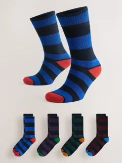 Sokken|Sokken*Next - Verpakking van 4 sportsokken Rich Blue/Green/Red Stripe Pattern