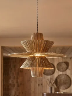 Lampenkappen|Verlichting|Next Rieten plafondlamp met gemakkelijk te monteren kap