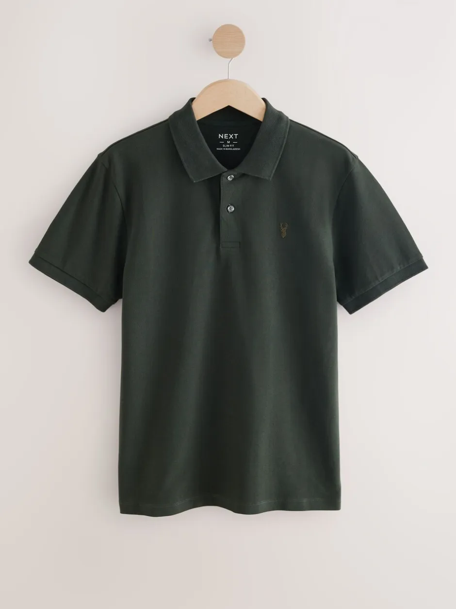 Poloshirts|T-Shirts En Hemden*Next Rijk olijfgroen - Slim Fit - Piqué poloshirt met korte mouwen