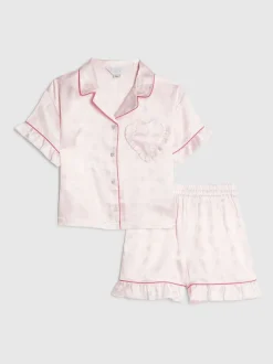 Nachtkleding En Pyjama's|Pyjama's|River Island Girls Satin Shirt & Short Pyjamas Set
