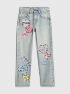 Jeans|River Island Loveheart Graffiti Straight Leg Jeans