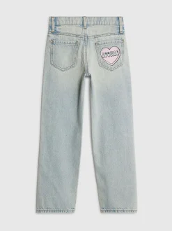 Jeans|River Island Loveheart Graffiti Straight Leg Jeans