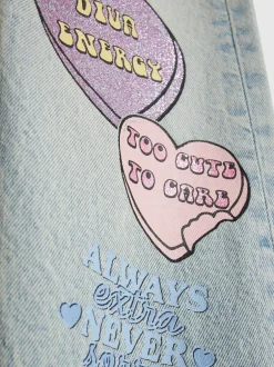 Jeans|River Island Loveheart Graffiti Straight Leg Jeans