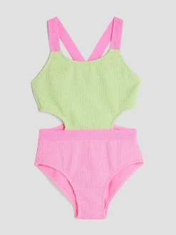 Badkleding|River Island meisjesbadpak met elastische kleurblokken