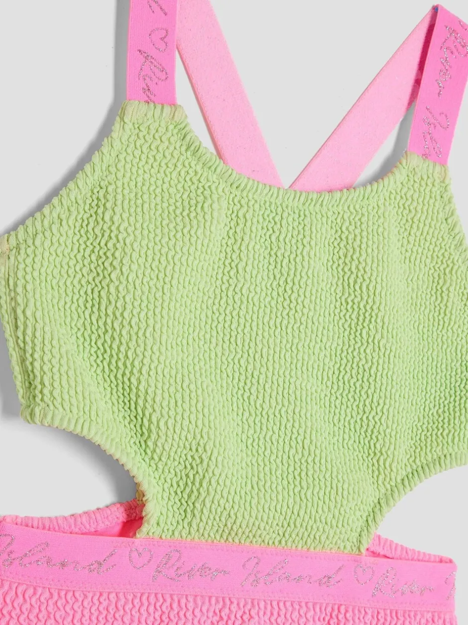 Badkleding|River Island meisjesbadpak met elastische kleurblokken