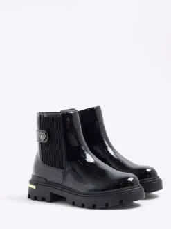 Boots*River Island Patent Heart Strap Chelsea Boots