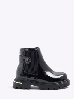 Boots*River Island Patent Heart Print Strap Chelsea Boots
