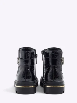 Boots*River Island Patent Heart Print Strap Chelsea Boots