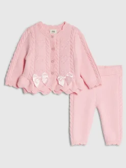 Gebreide Kleding|River Island Peplum Knitted Bow Cardigan and Legging Set