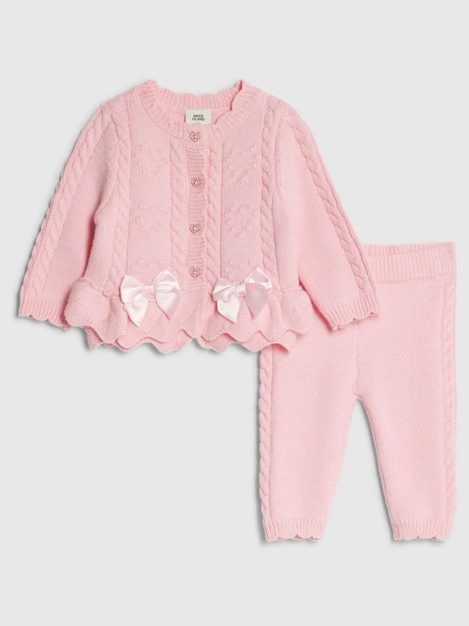 Gebreide Kleding|River Island Peplum Knitted Bow Cardigan and Legging Set