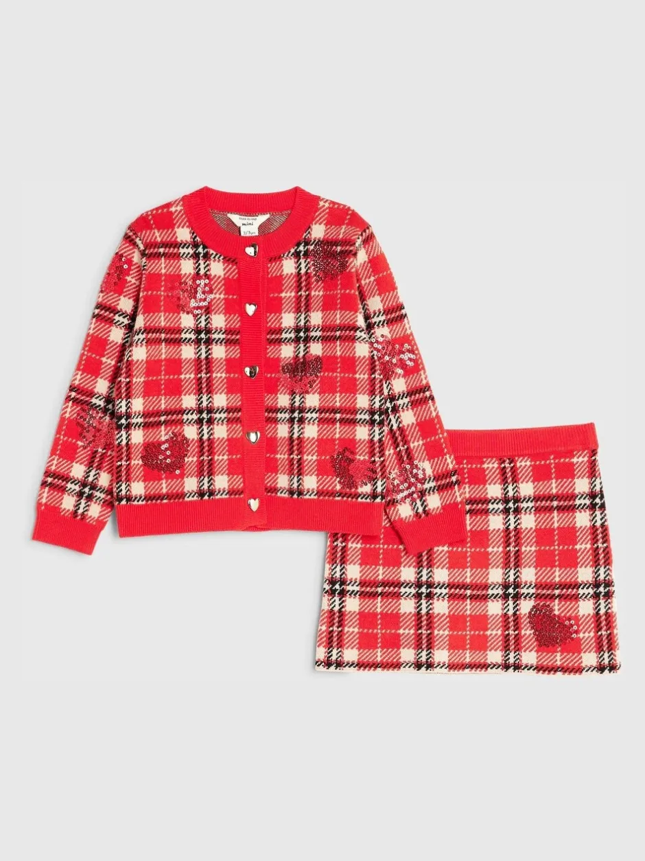 Shorts En Rokken*River Island Tartan Sequin Cardigan & Skirt Set