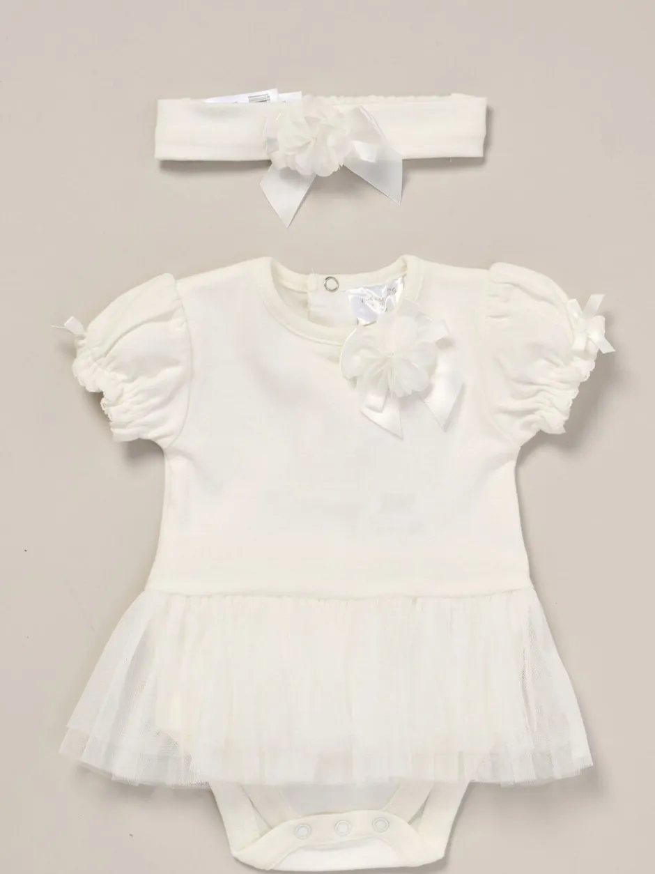 Rompertjes En Hemdjes|Rock-A-Bye Baby Boutique - Outfitset van witte tutu-romper met roze lintdetail en hoofdband