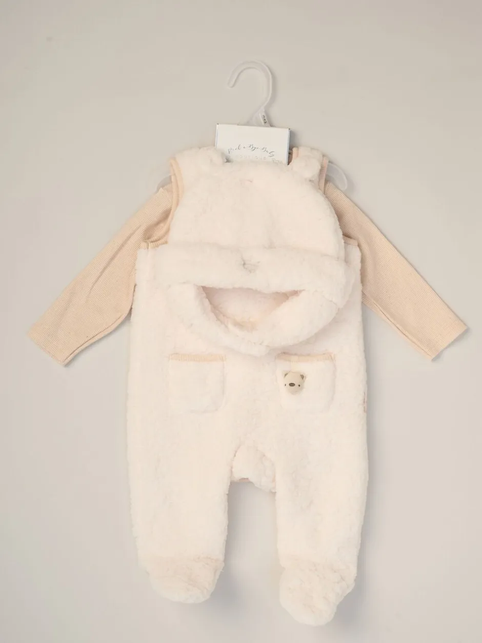 Rompertjes En Tuinbroeken|Tuinbroeken|Rock-A-Bye Baby Boutique Baby Borg witte bretelbroeken bodysuit en hoedenset 3 -delig