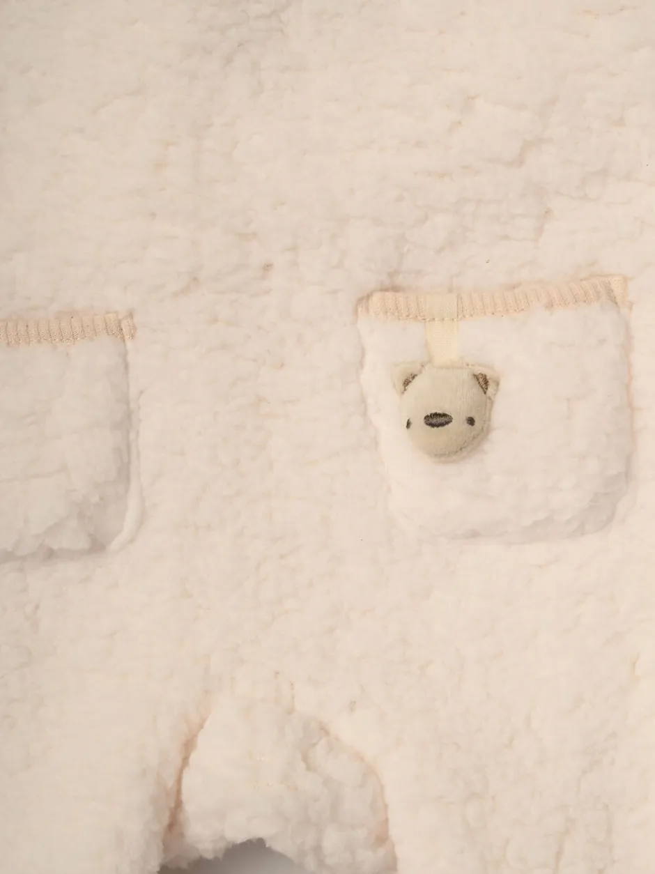 Rompertjes En Tuinbroeken|Tuinbroeken|Rock-A-Bye Baby Boutique Baby Borg witte bretelbroeken bodysuit en hoedenset 3 -delig
