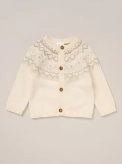 Gebreide Kleding*Rock-A-Bye Baby Boutique True Knit Fairisle Pattern White Cardigan And Footed Trousers Outfit Set