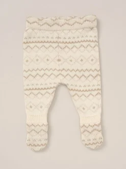Gebreide Kleding*Rock-A-Bye Baby Boutique True Knit Fairisle Pattern White Cardigan And Footed Trousers Outfit Set
