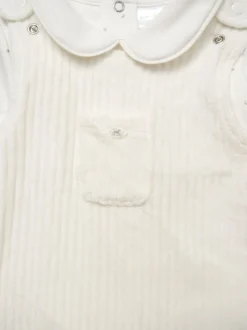 Rompertjes En Tuinbroeken|Tuinbroeken|Rock-A-Bye Baby Boutique witte velours baby bretelbroeken en bodysuit set