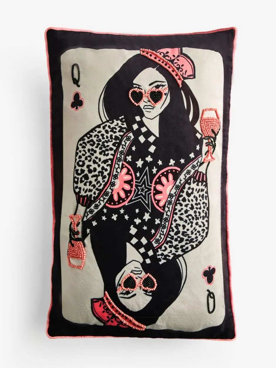 Kussentjes En Plaids|Kussentjes En Plaids|Rockett St George Queen Of Clubs fluwelen kussen met kralen