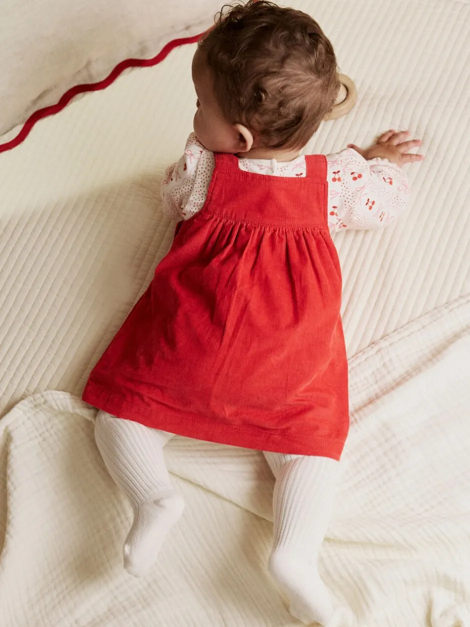 Jurken|Jurken*Next Rode strik - Set van corduroy pinafore, bodysuit met lange mouwen en maillot voor baby's (0mnd-2jr)