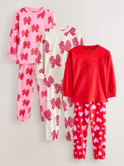 Nachtkleding En Pyjama's|Pyjama's|Next - Verpakking van 3 pyjama's met joggingbroek (3-16 jr) Rode strikken/hartjes