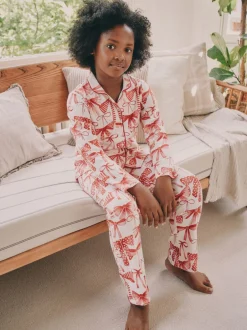Nachtkleding En Pyjama's|Pyjama's|Next - Pyjama met knoopsluiting (3-16jr) Rode/witte strik print