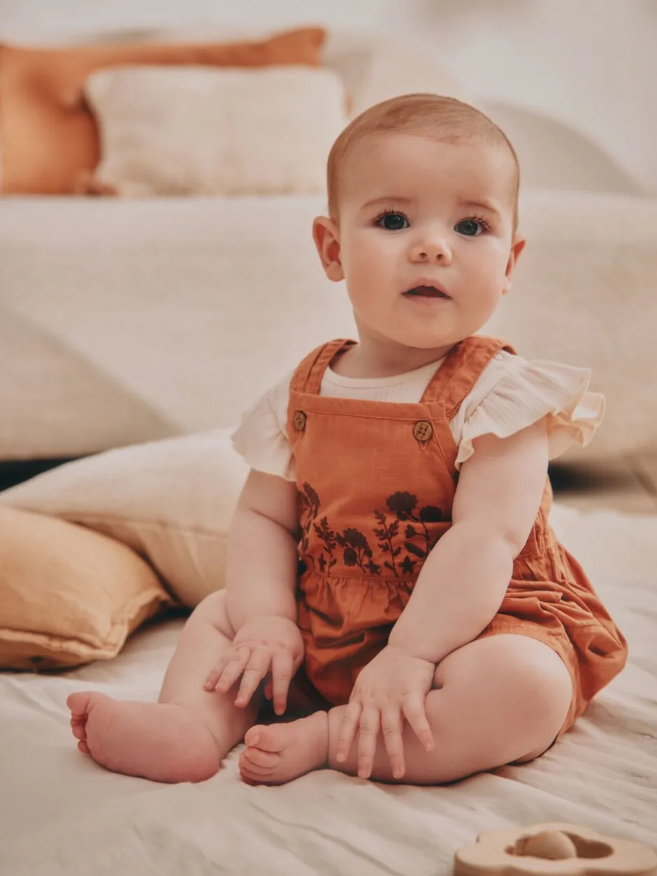 Tuinbroeken|Next Roestbruin - Babyset van rompertje met korte mouwen en bretelbroek (0mnd -2jr)
