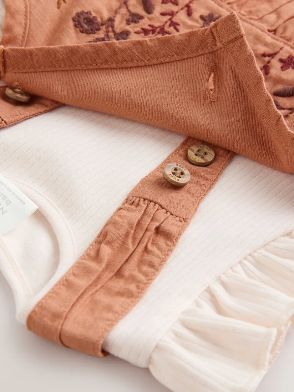 Tuinbroeken|Next Roestbruin - Babyset van rompertje met korte mouwen en bretelbroek (0mnd -2jr)
