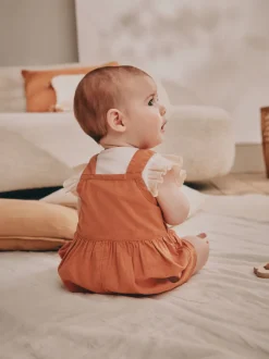 Tuinbroeken|Next Roestbruin - Babyset van rompertje met korte mouwen en bretelbroek (0mnd -2jr)
