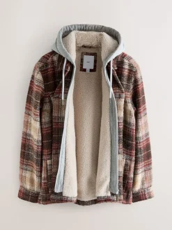 Jassen En Jacks*Next Roestbruin - Borg gevoerd ruit overshirt met capuchon