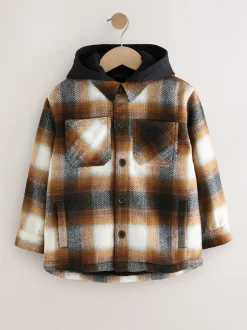 Jassen En Jacks|Shirts|Next - Borg gevoerde Ruit Overshirt Met capuchon (3-16jr) Roestbruin