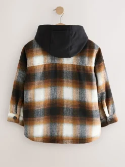 Jassen En Jacks|Shirts|Next - Borg gevoerde Ruit Overshirt Met capuchon (3-16jr) Roestbruin
