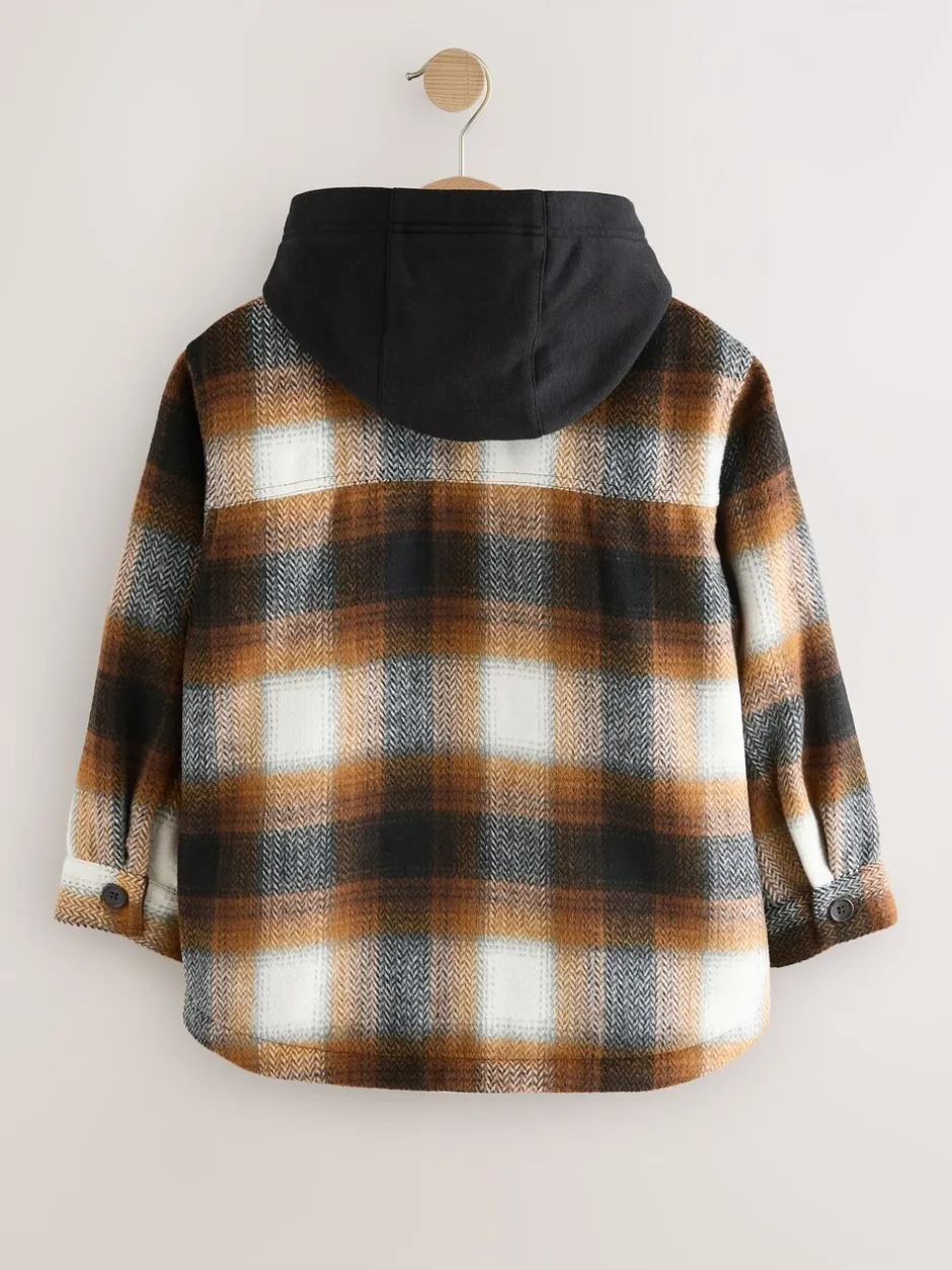 Jassen En Jacks|Shirts|Next - Borg gevoerde Ruit Overshirt Met capuchon (3-16jr) Roestbruin