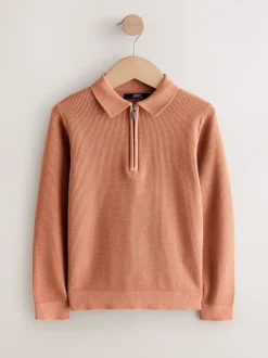Truien En Breisels*Next - Gebreid poloshirt met rits bij de hals en lange mouwen (3-16jr) Roestbruin
