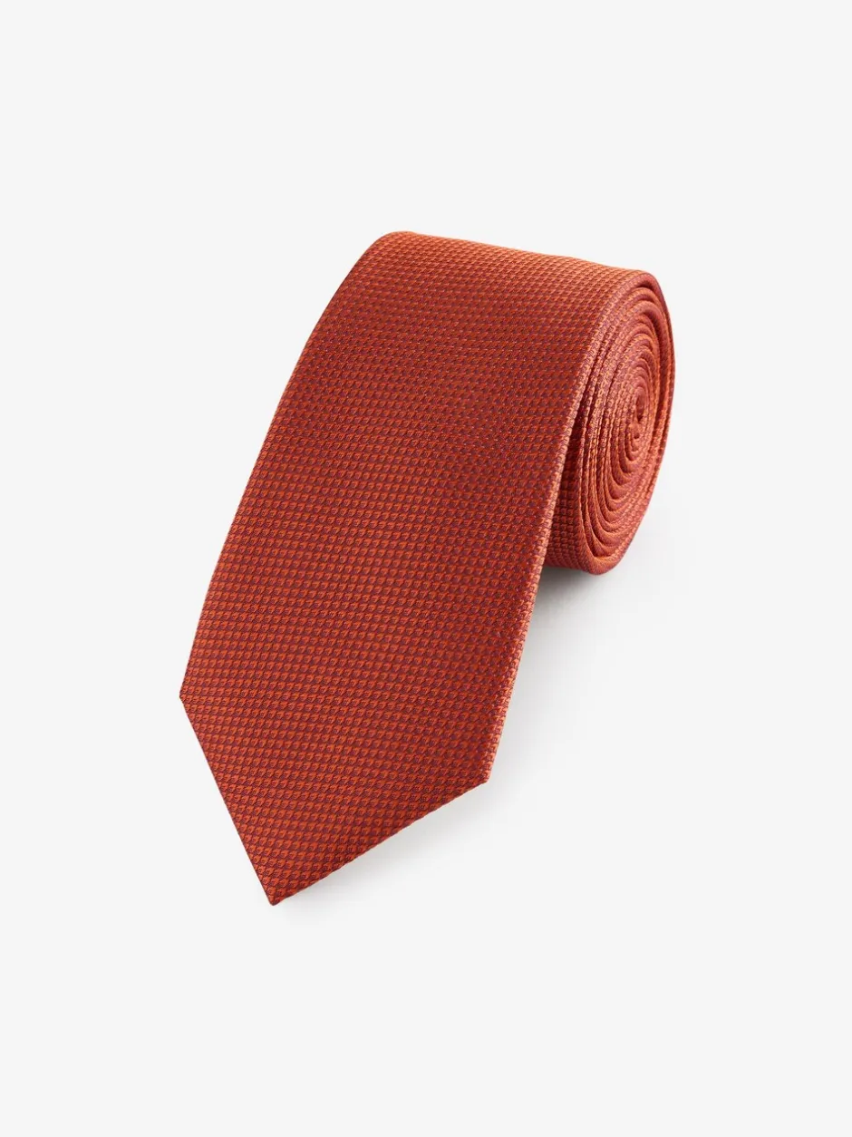 Stropdassen En Pochets|Next Roestbruin - Set met textuurrijke stropdas en pochet